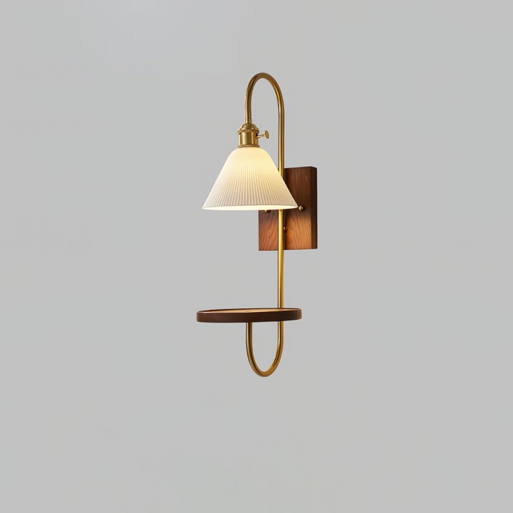 Walnut Floating Shelf Wall Sconce with LED Light