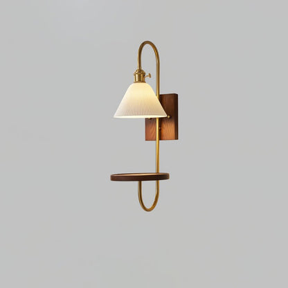 Walnut Floating Shelf Wall Sconce with LED Light