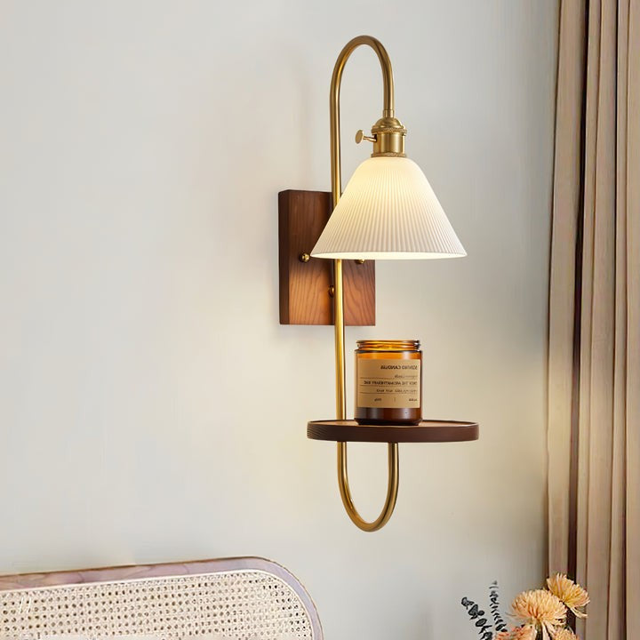 Walnut Floating Shelf Wall Sconce with LED Light