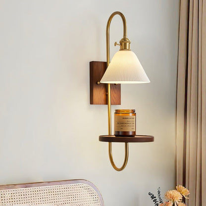 Walnut Floating Shelf Wall Sconce with LED Light