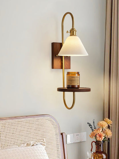 Walnut Floating Shelf Wall Sconce with LED Light