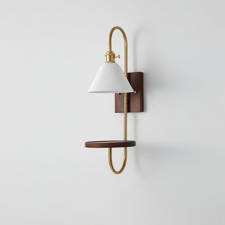 Walnut Floating Shelf Wall Sconce with LED Light