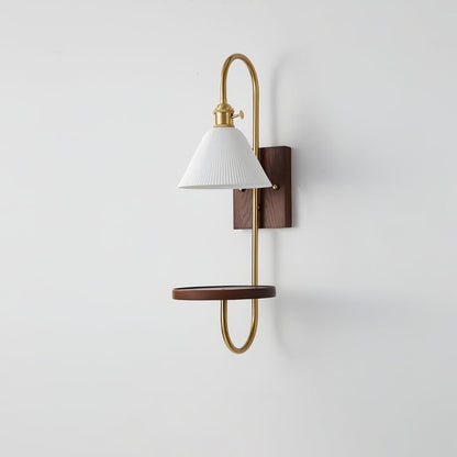 Walnut Floating Shelf Wall Sconce with LED Light