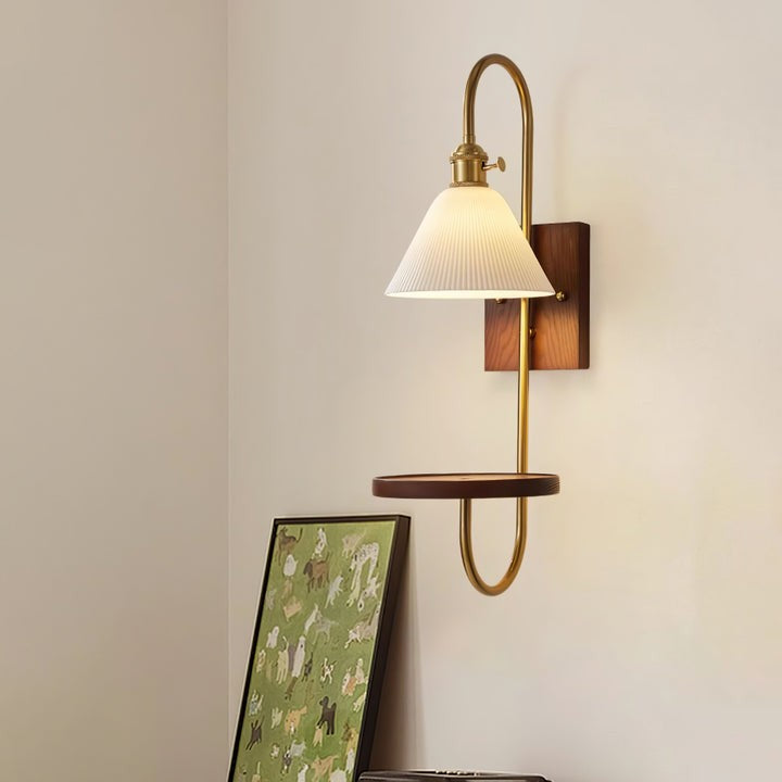 Walnut Floating Shelf Wall Sconce with LED Light