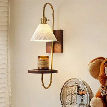 Walnut Floating Shelf Wall Sconce with LED Light