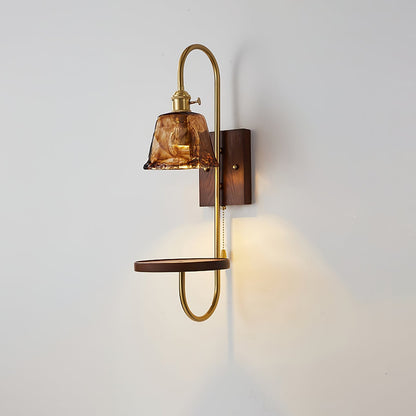 Walnut Floating Shelf Wall Sconce with LED Light