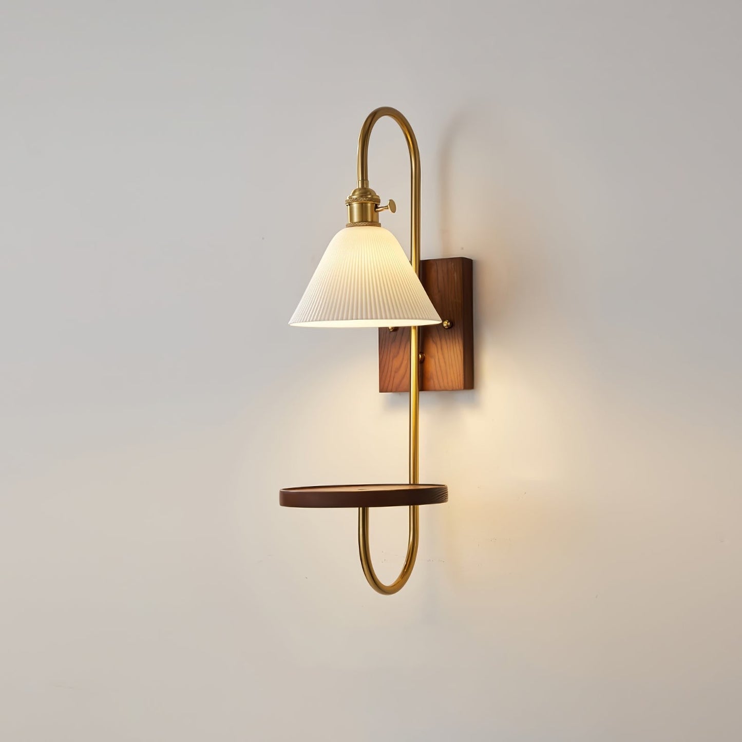 Walnut Floating Shelf Wall Sconce with LED Light