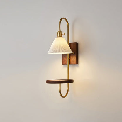 Walnut Floating Shelf Wall Sconce with LED Light