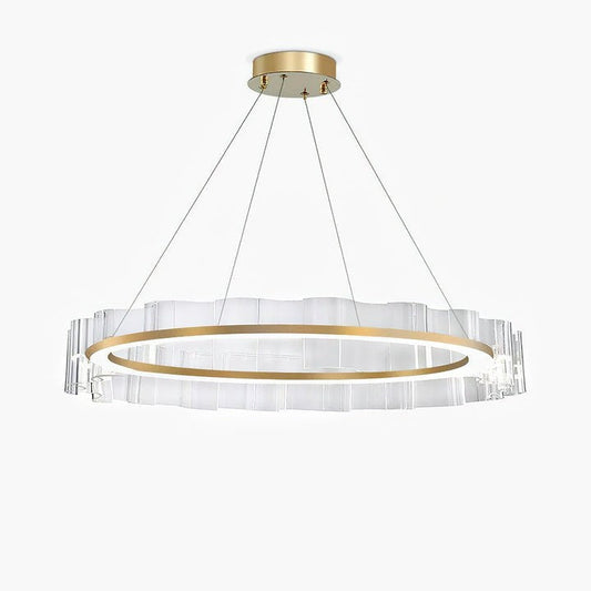 Wave-Effect LED Glass Chandelier with Gold Finish