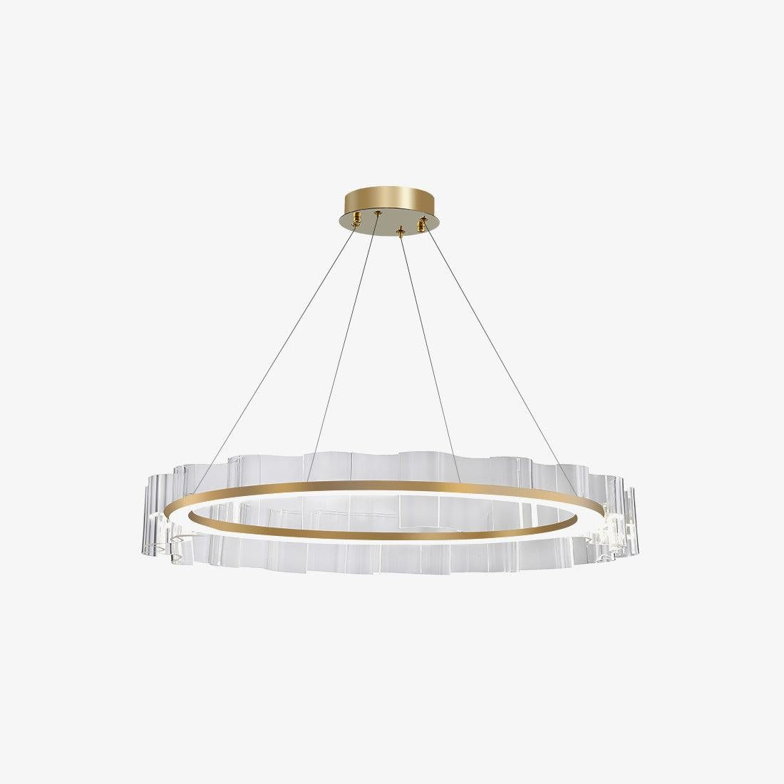 Wave-Effect LED Glass Chandelier with Gold Finish