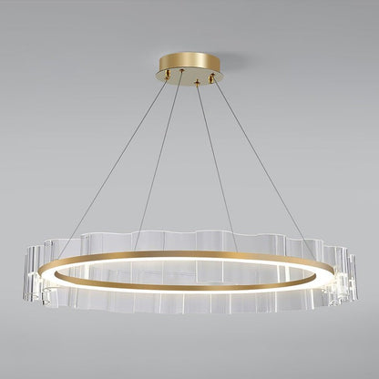 Wave-Effect LED Glass Chandelier with Gold Finish