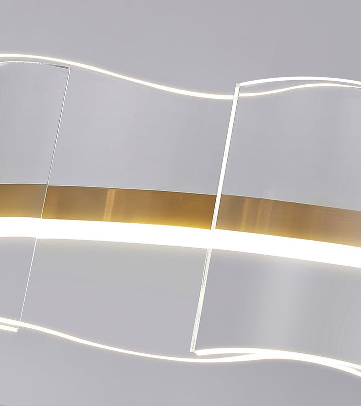 Wave-Effect LED Glass Chandelier with Gold Finish