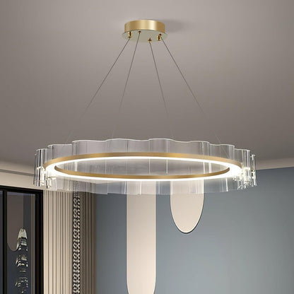 Wave-Effect LED Glass Chandelier with Gold Finish