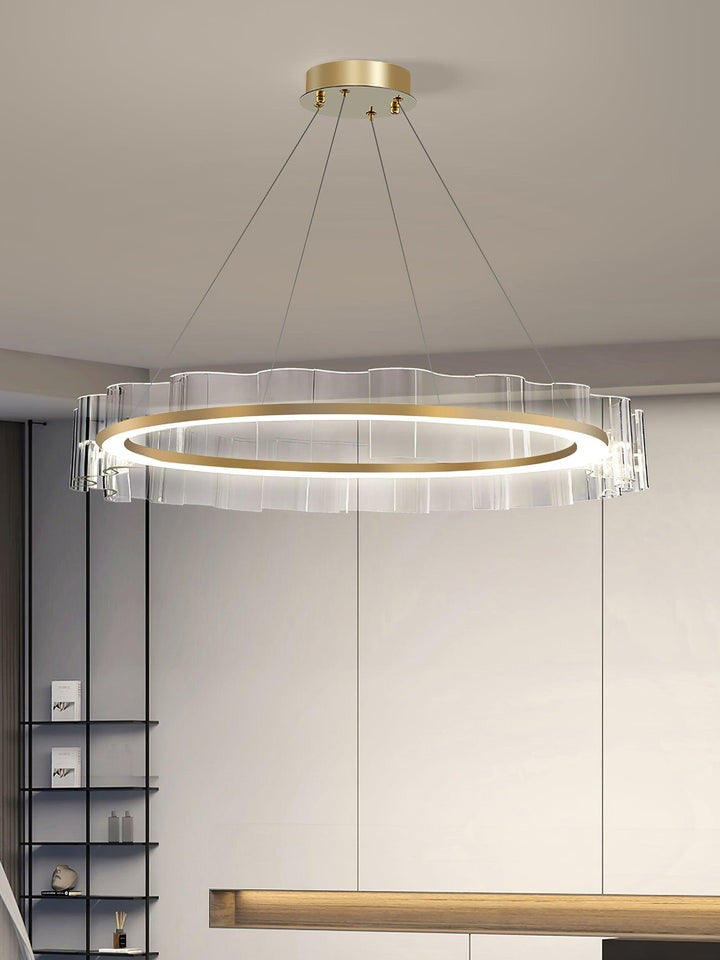 Wave-Effect LED Glass Chandelier with Gold Finish