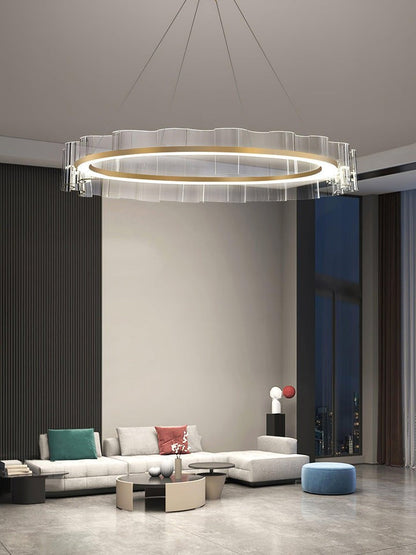 Wave-Effect LED Glass Chandelier with Gold Finish