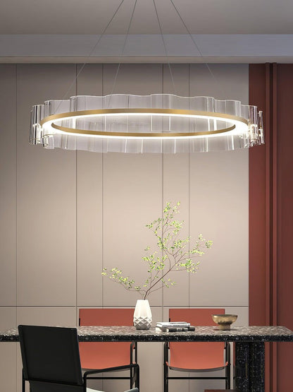 Wave-Effect LED Glass Chandelier with Gold Finish