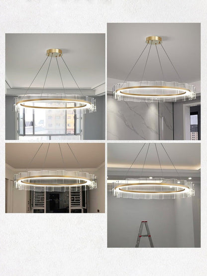 Wave-Effect LED Glass Chandelier with Gold Finish