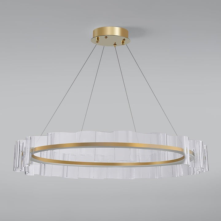 Wave-Effect LED Glass Chandelier with Gold Finish