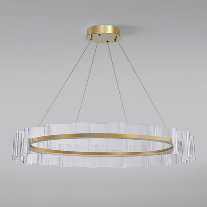 Wave-Effect LED Glass Chandelier with Gold Finish