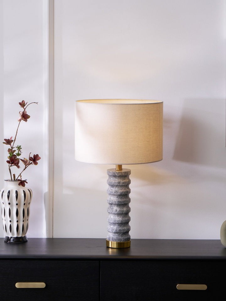 Wave-Textured Marble Table Lamp with Brass Accent