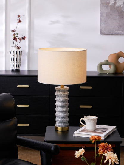 Wave-Textured Marble Table Lamp with Brass Accent