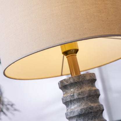 Wave-Textured Marble Table Lamp with Brass Accent