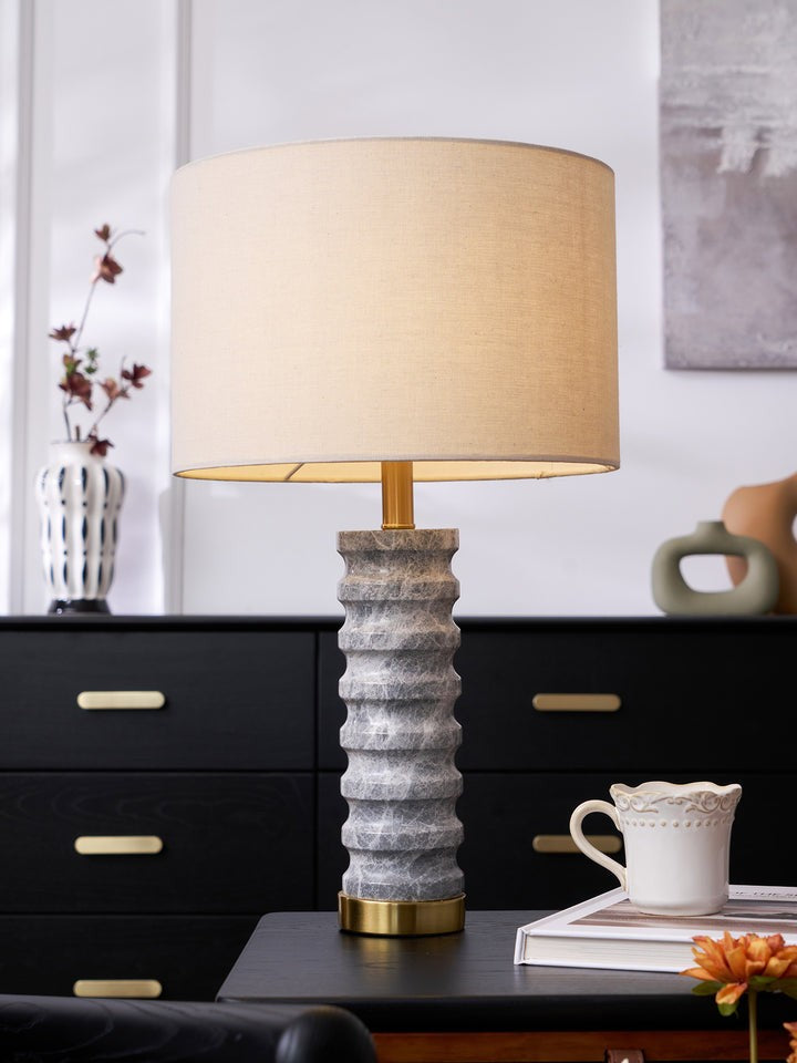 Wave-Textured Marble Table Lamp with Brass Accent