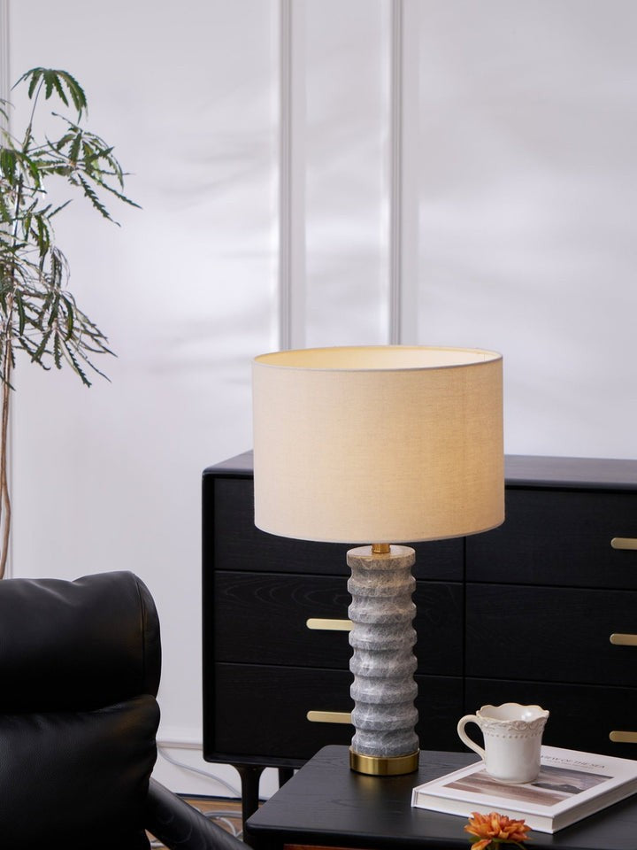 Wave-Textured Marble Table Lamp with Brass Accent