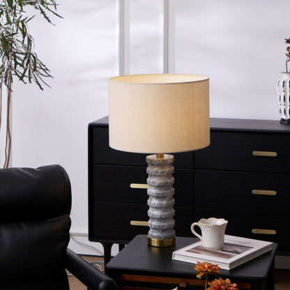 Wave-Textured Marble Table Lamp with Brass Accent