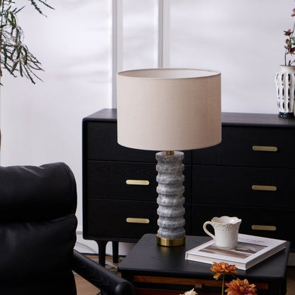 Wave-Textured Marble Table Lamp with Brass Accent
