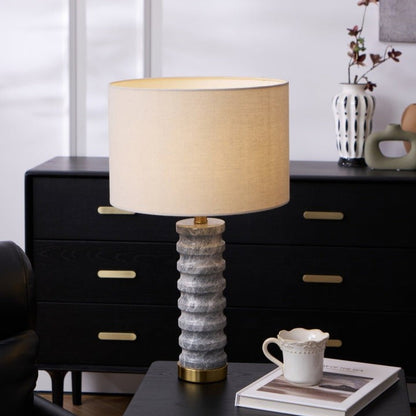 Wave-Textured Marble Table Lamp with Brass Accent