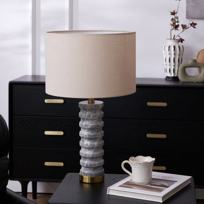 Wave-Textured Marble Table Lamp with Brass Accent