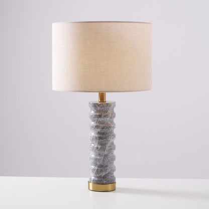Wave-Textured Marble Table Lamp with Brass Accent