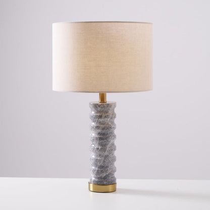 Wave-Textured Marble Table Lamp with Brass Accent
