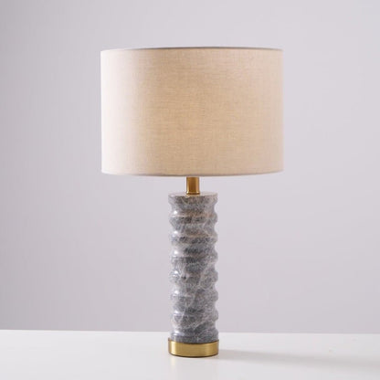 Wave-Textured Marble Table Lamp with Brass Accent