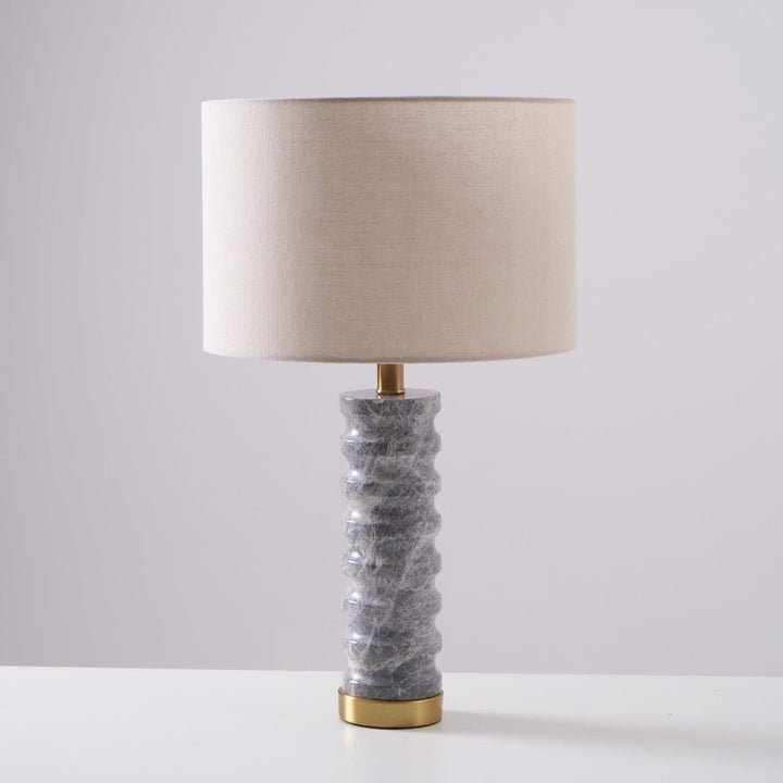 Wave-Textured Marble Table Lamp with Brass Accent