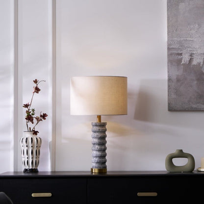 Wave-Textured Marble Table Lamp with Brass Accent