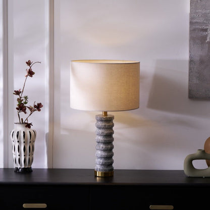 Wave-Textured Marble Table Lamp with Brass Accent