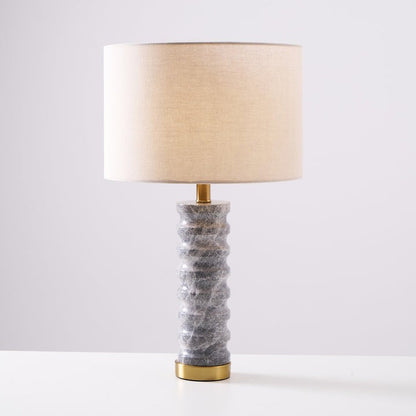 Wave-Textured Marble Table Lamp with Brass Accent