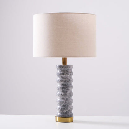 Wave-Textured Marble Table Lamp with Brass Accent