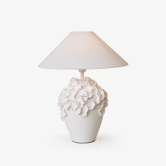 White Ceramic Blossom Table Lamp with Fabric Shade