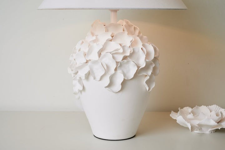White Ceramic Blossom Table Lamp with Fabric Shade