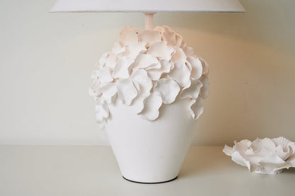 White Ceramic Blossom Table Lamp with Fabric Shade