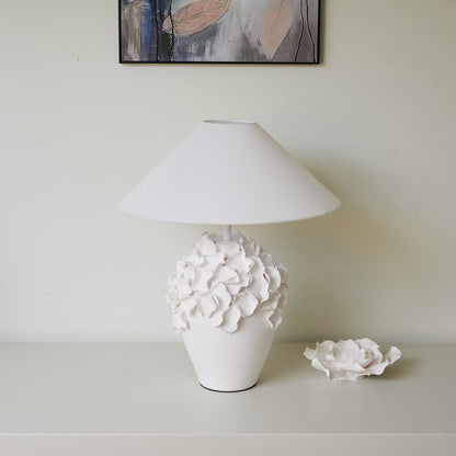 White Ceramic Blossom Table Lamp with Fabric Shade