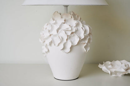 White Ceramic Blossom Table Lamp with Fabric Shade