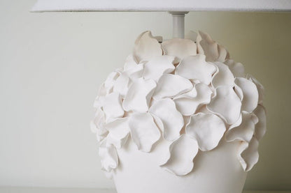 White Ceramic Blossom Table Lamp with Fabric Shade