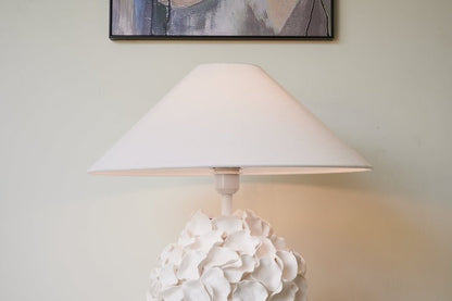 White Ceramic Blossom Table Lamp with Fabric Shade