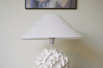 White Ceramic Blossom Table Lamp with Fabric Shade