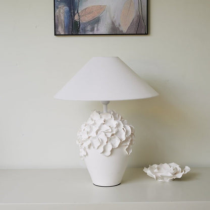 White Ceramic Blossom Table Lamp with Fabric Shade
