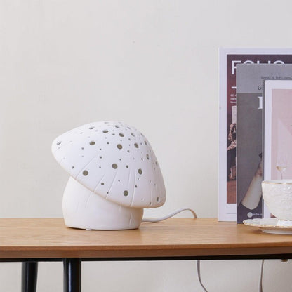 White Ceramic Mushroom LED Table Lamp